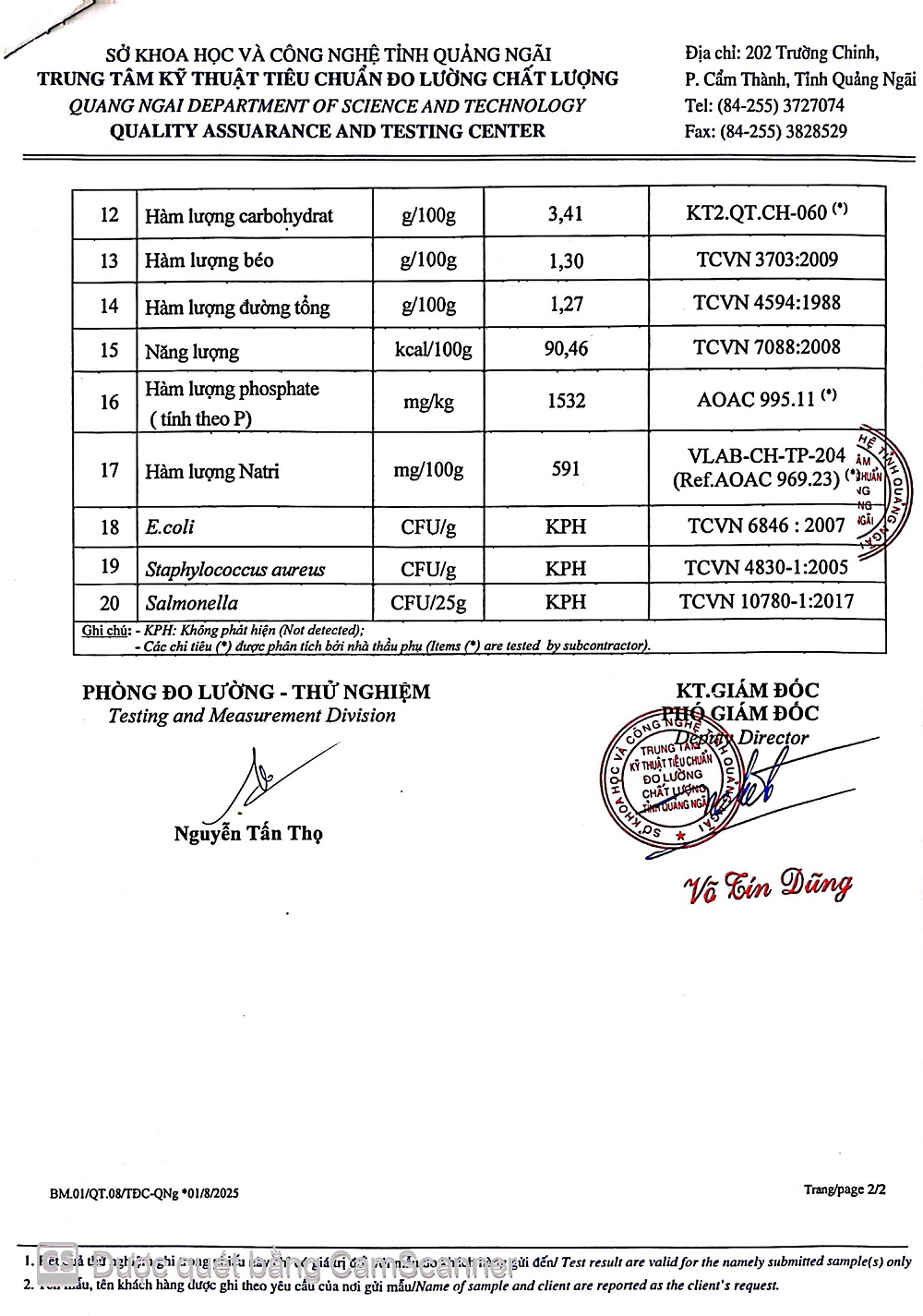 KẾT QUẢ KIỂM NGHIỆM CHẢ MỰC TẨM XÙ